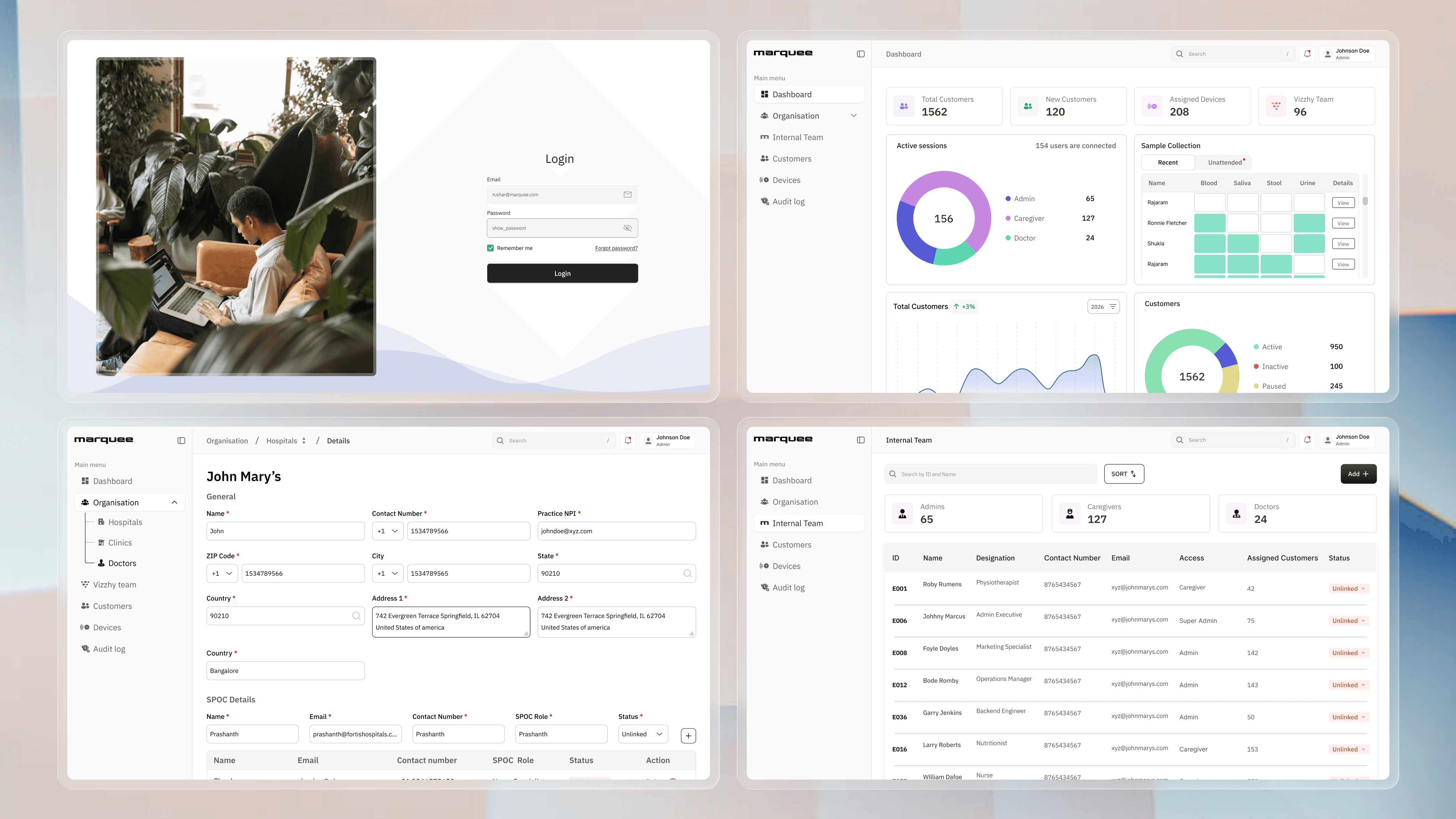 Admin dashboard for operational healthcare workflows