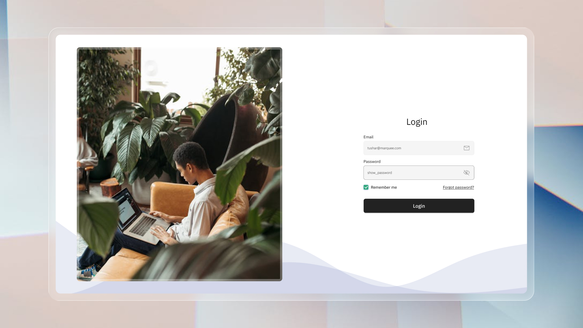 Secure healthcare admin login interface with email, password, and account recovery controls