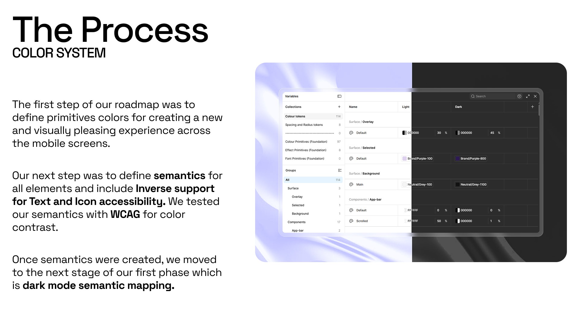Color system process with semantic mapping and WCAG contrast support