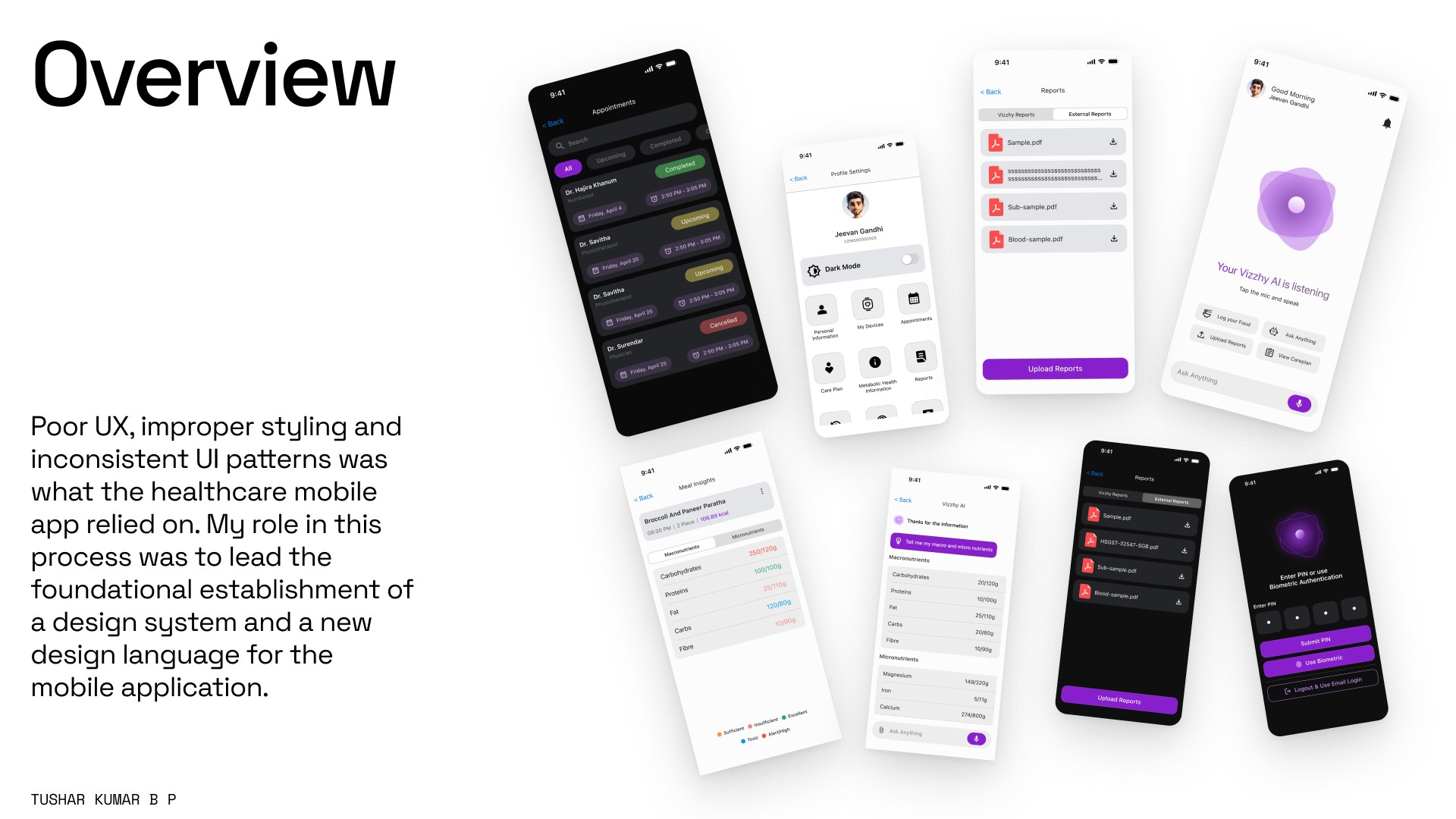 Overview of inconsistent healthcare mobile app screens before the design system